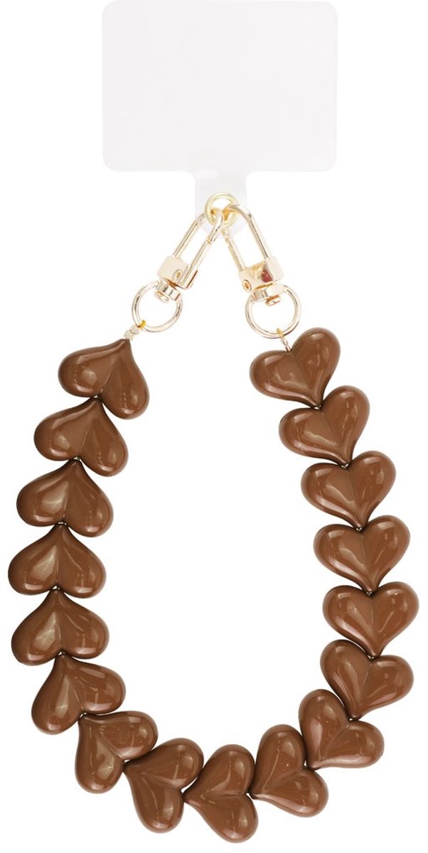 telefoon koord - donkerbruin - mobiel koord hart- phone cord hearts