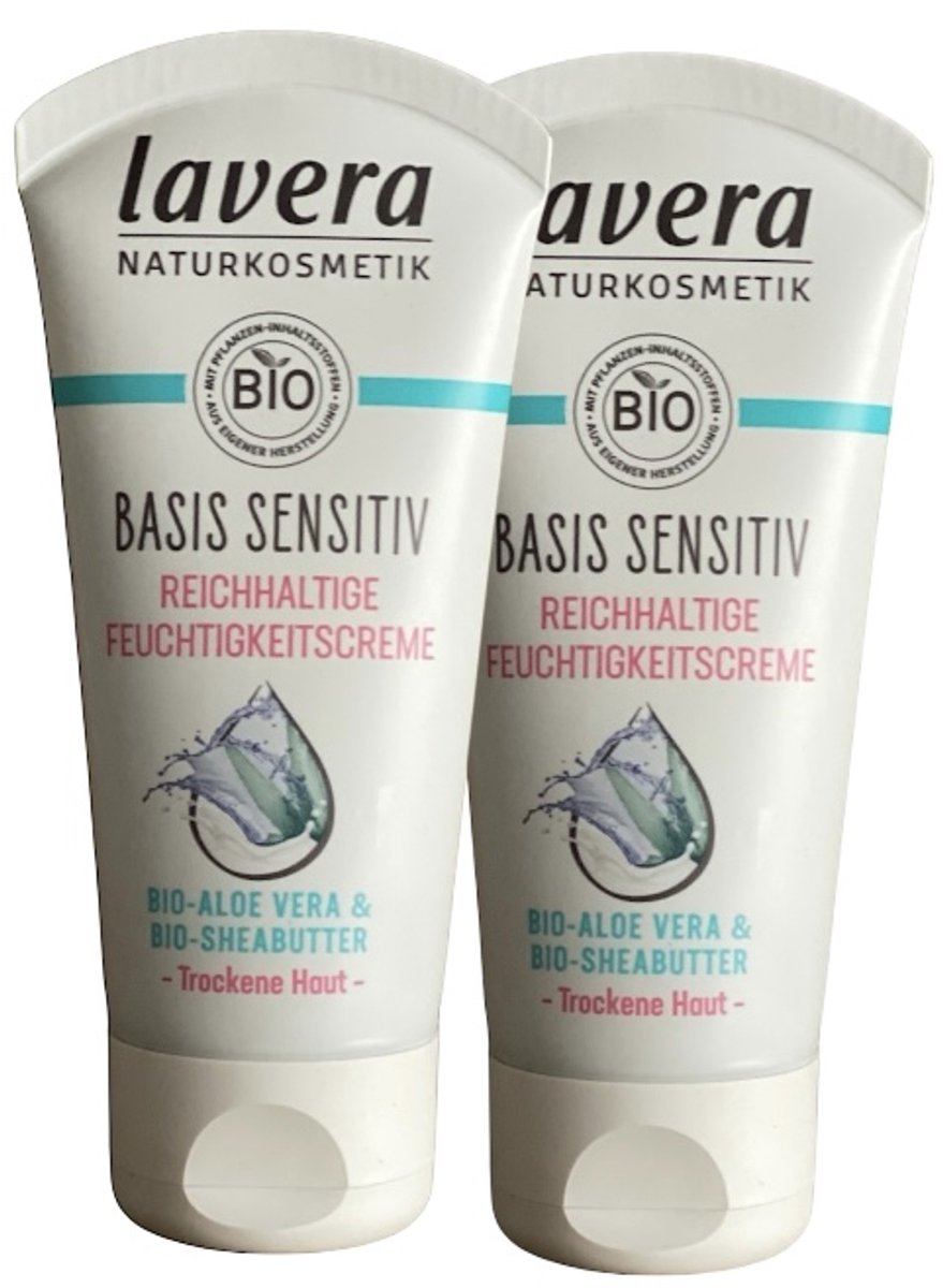 Goedkoopste 2x Dagcrème Anti aging Basis sensitiv - Gevoelige huid - vocht inbrengende crème - met Aloe Vera - en Shea butter - Bio