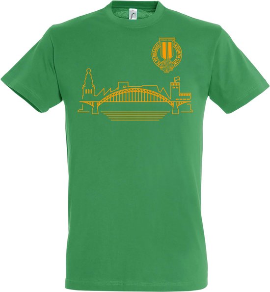 T-shirt Skyline Nijmegen | Vierdaagse shirt | Wandelvierdaagse Nijmegen | Roze woensdag | Groen | maat L