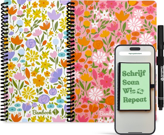 Bambook notepad - A5 - bamboe - uitwisbaar - met pen - diverse layouts Bambook notepad - A5 - bamboe - uitwisbaar - met pen - diverse layouts