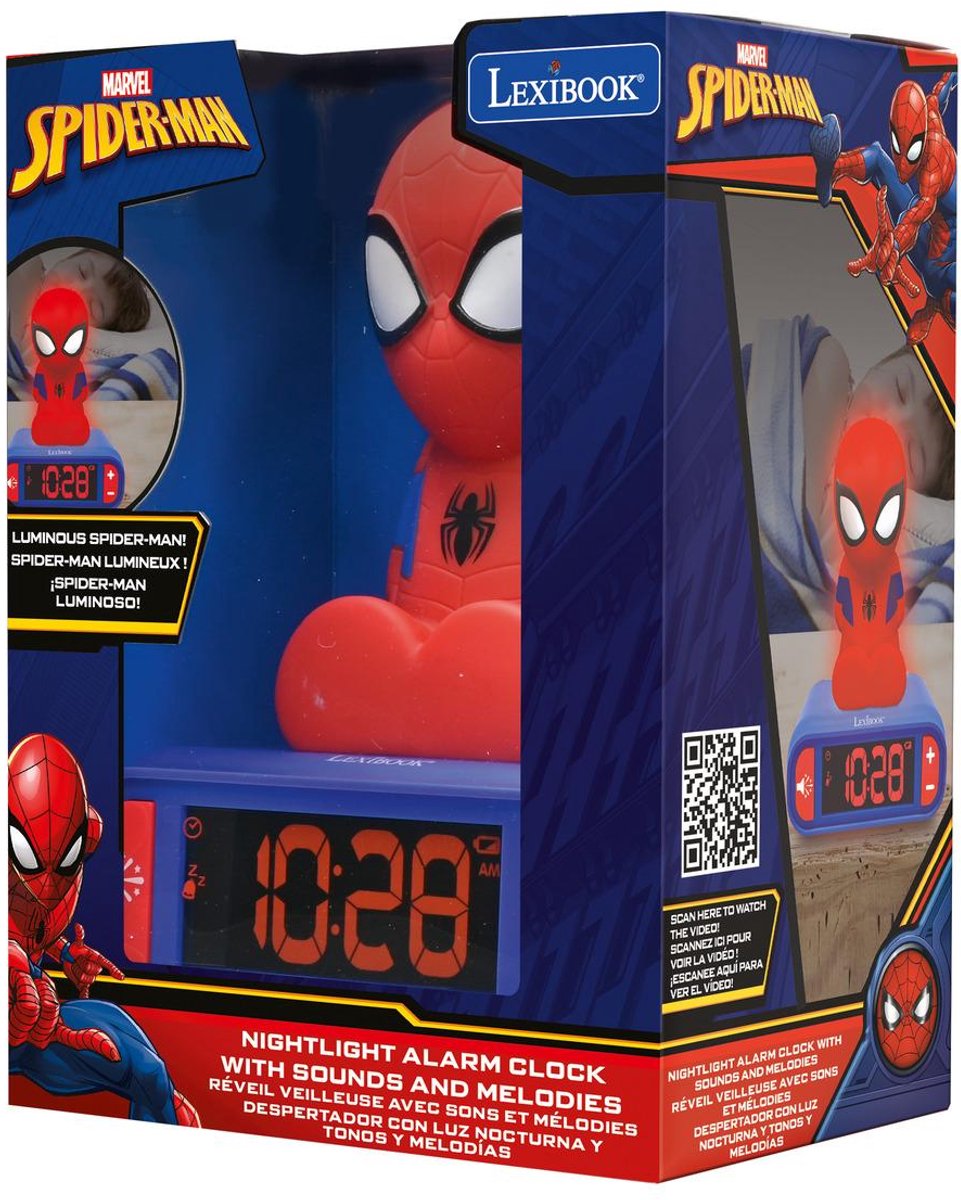 Paladone Marvel Spiderman digitale wekker met nachtlampje en muziek, officieel gelicentieerde MCU Superheld slaapkamerinrichting voor kinderen en tieners, werkt op batterijen