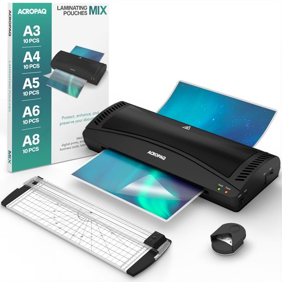 ACROPAQ Lamineerapparaat A3 Set - Inclusief 50 lamineerhoezen, papiersnijder & hoeksnijder - Lamineermachine / Lamineer apparaat A3 - AL39