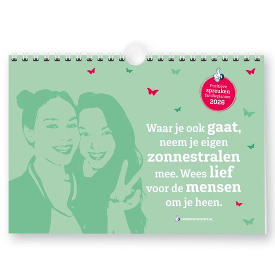 Voor Positiviteit Familieplanner 2026 - positieve spreuken - 1 week op 1 pagina - 5 personen - familie weekplanner