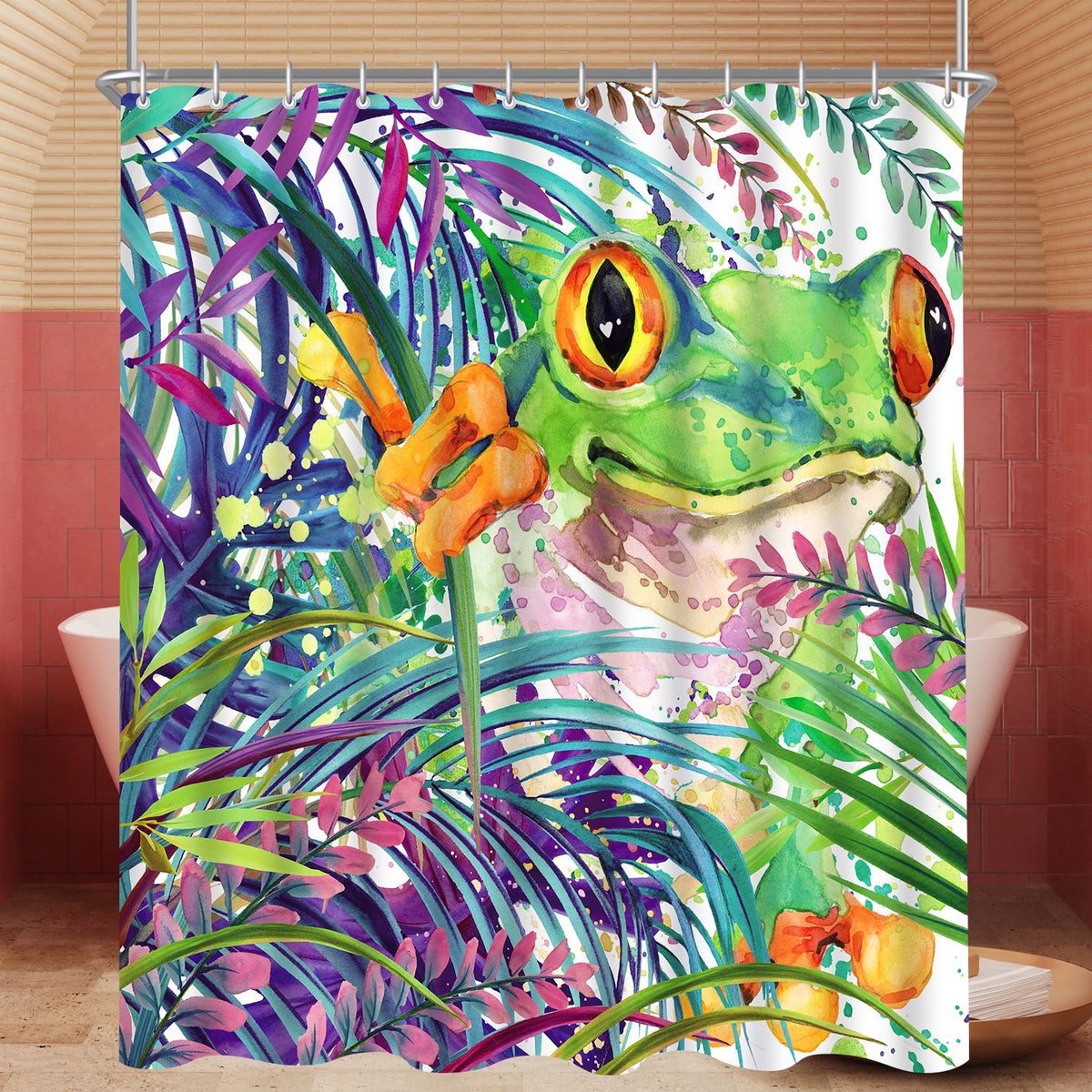 Ibenzoa® Douchgordijn 180x200 cm met Geverfd Kikker Motief, Schimmelbestendig en Waterafstotend