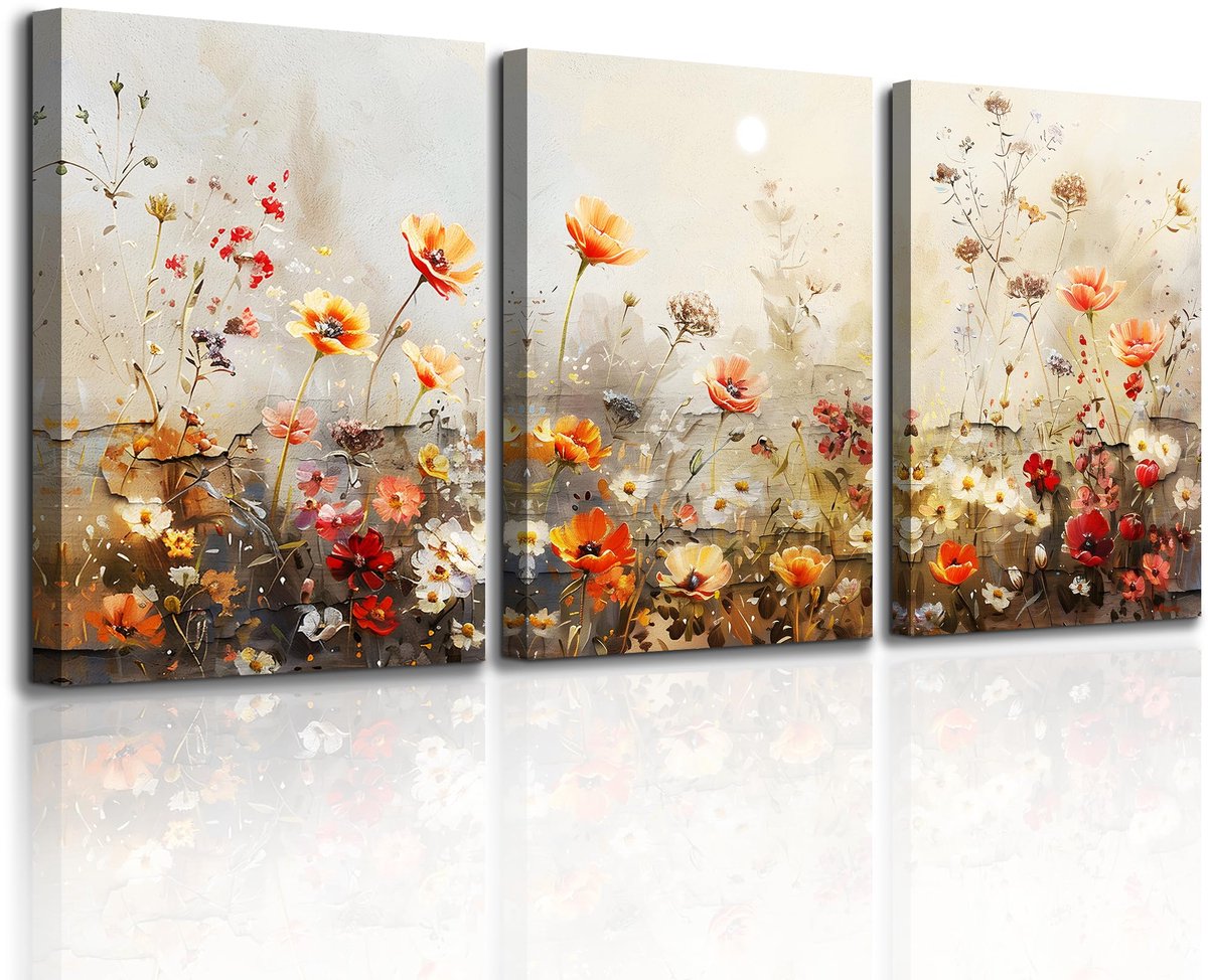 Ibenzoa Rode bloemen canvas schilderij set voor veelzijdige muurdecoratie in huis en kantoor rood bloemen