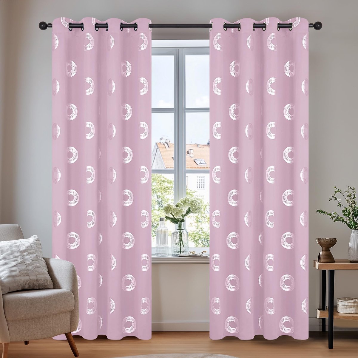 Ibenzoa Stijlvolle lichtroze verduisteringsgordijnen met thermische isolatie en ringen, set van 2, 260 x 140 cm