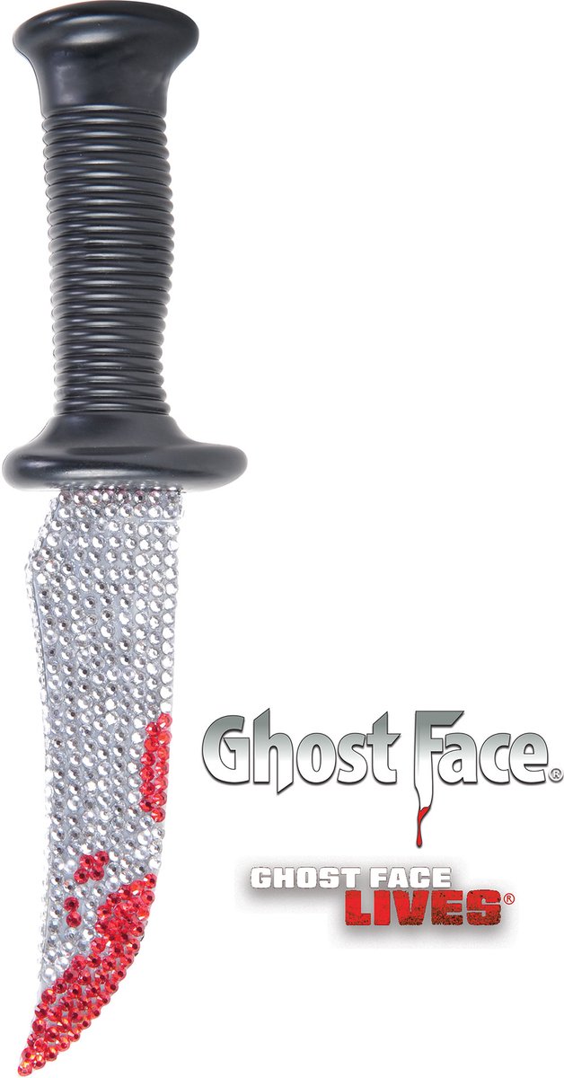 Fun World Ghostface Mes Glitter Scream Mes Halloween Halloween Nep Mes Wapen Horror met Bloed voor bij Halloween Kostuum Volwassenen voor bij Scream Kostuum voor bij Ghostface Kostuum - Officiële Licentie - Nep Mes - 26 cm - Zwart/Zilver/Rood