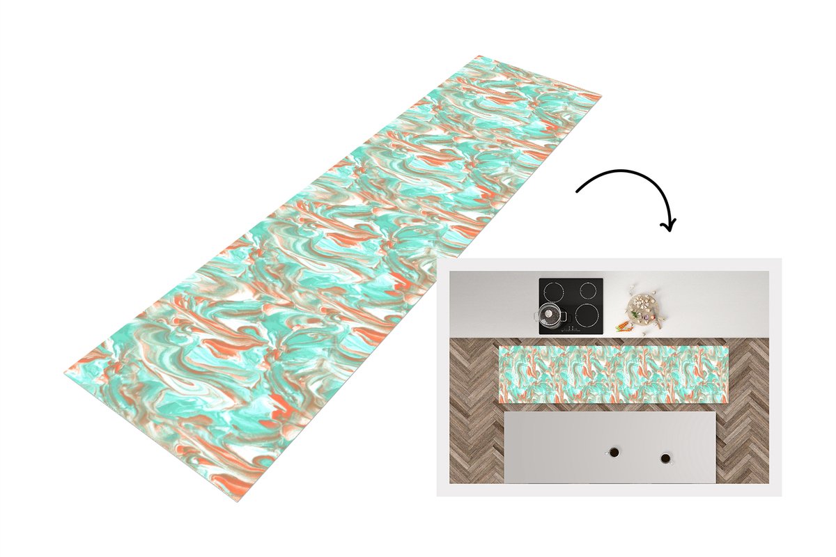 KitchenYeah Keukenloper 240x60 cm - Keukenmat vinyl Marmer - Neon - Patronen - Verf - Keukenmatten loper - Keuken vloerkleed tapijt