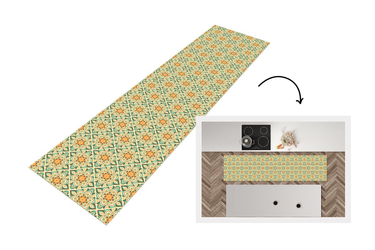 KitchenYeah Keukenloper 240x60 cm - Keukenmat vinyl Boho - Patronen - Mandala - Bloemen - Keukenmatten loper - Keuken vloerkleed tapijt