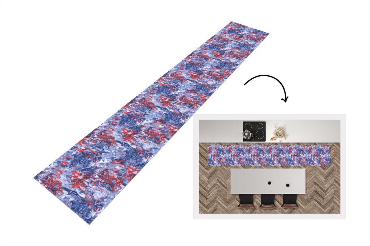 KitchenYeah Keukenloper 360x60 cm - Keukenmat vinyl Blauw - Rood - Marmer print - Patronen - Keukenmatten loper - Keuken vloerkleed tapijt Verf