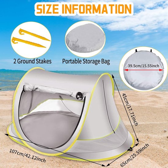 Lexium Strandtent Baby - Strandtent Pop Up - UV Bescherming - Windscherm Strand van Merkloos — afbeelding 2