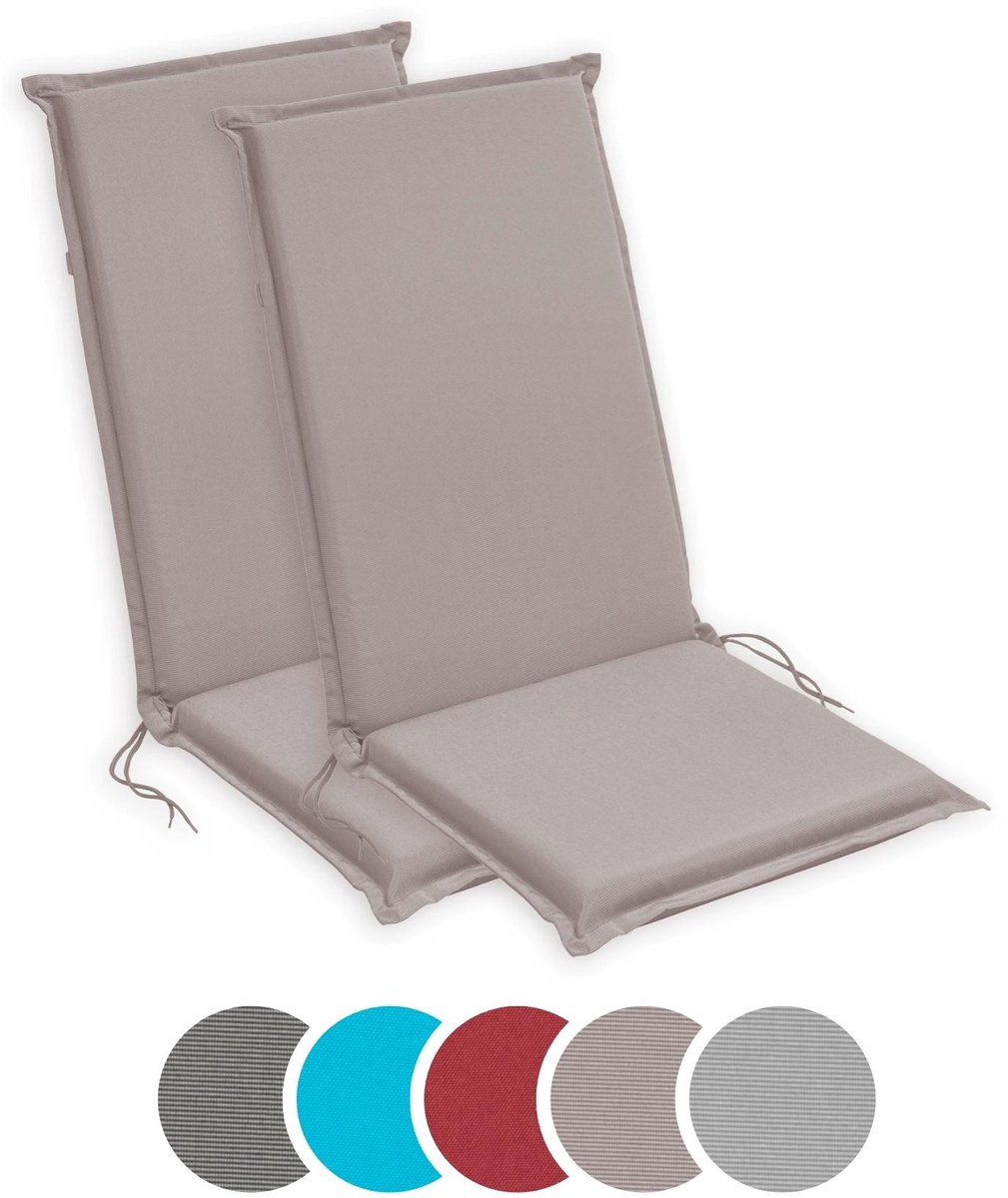 sleepling 50 x 120 cm Outdoor stoelkussen met hoge rug | set van 2 | zitkussen voor tuinstoel | met bevestigingsbanden | Made in EU | afneembare hoes van polyester, wasbaar op 30 graden | taupe