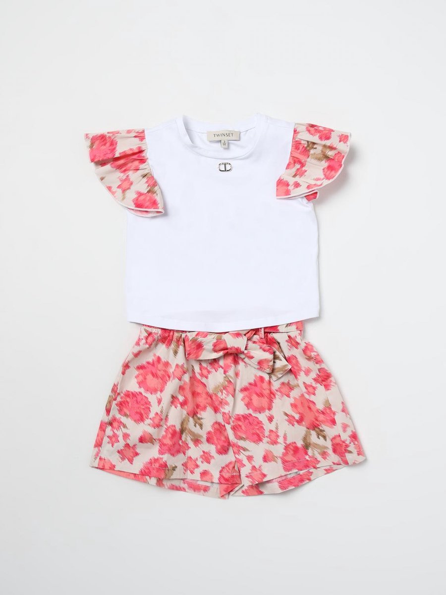 Girls Floral Print Ruffle Top Shorts Set Kids - Pink Ropes Cords