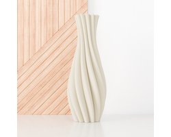 Fleuriek - Vloervaas Beige - H50 cm - Elegante hoge vaas van gerecycled kunststof met gestreept patroon- Spiraal vaas voor pampas pluimen