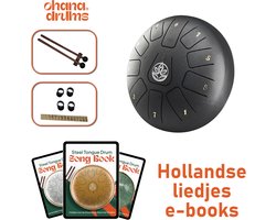 Ohana Drums® Tongue drum – Handpan – Onyx Zwart – 20 cm Ø – Klankschaal – 11 noten –Hang drum - Yoga Drum – Lotus Tong - Steeldrum - Muziekinstrument voor kinderen - Percussie-instrumenten