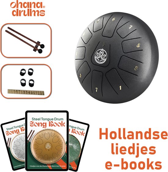 Ohana Drums® Handpan 20 cm Onyx Zwart – Tongue drum – Klankschaal – 11 noten –Hang drum - Yoga Drum – Lotus Tong - Steeldrum - Muziekinstrument voor kinderen - Percussie-instrumenten