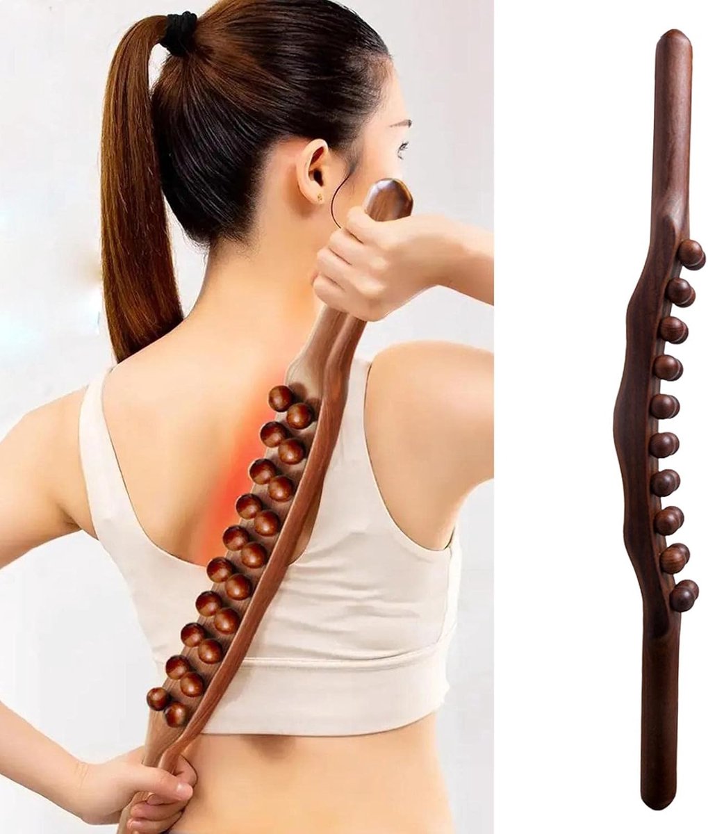 RugMassage - Massage Apparaat - Rug/Nek/Schouder/Buik/Taille/Armen/Benen - Massage Stok Hout - Houten Massage Stok - Massage Stok Hout XL - 20 Massage Ballen - Gua Sha Massage Tool - 1 Stuk - Bruin Hout - Gua Sha Massage Stick thumbnail 5
