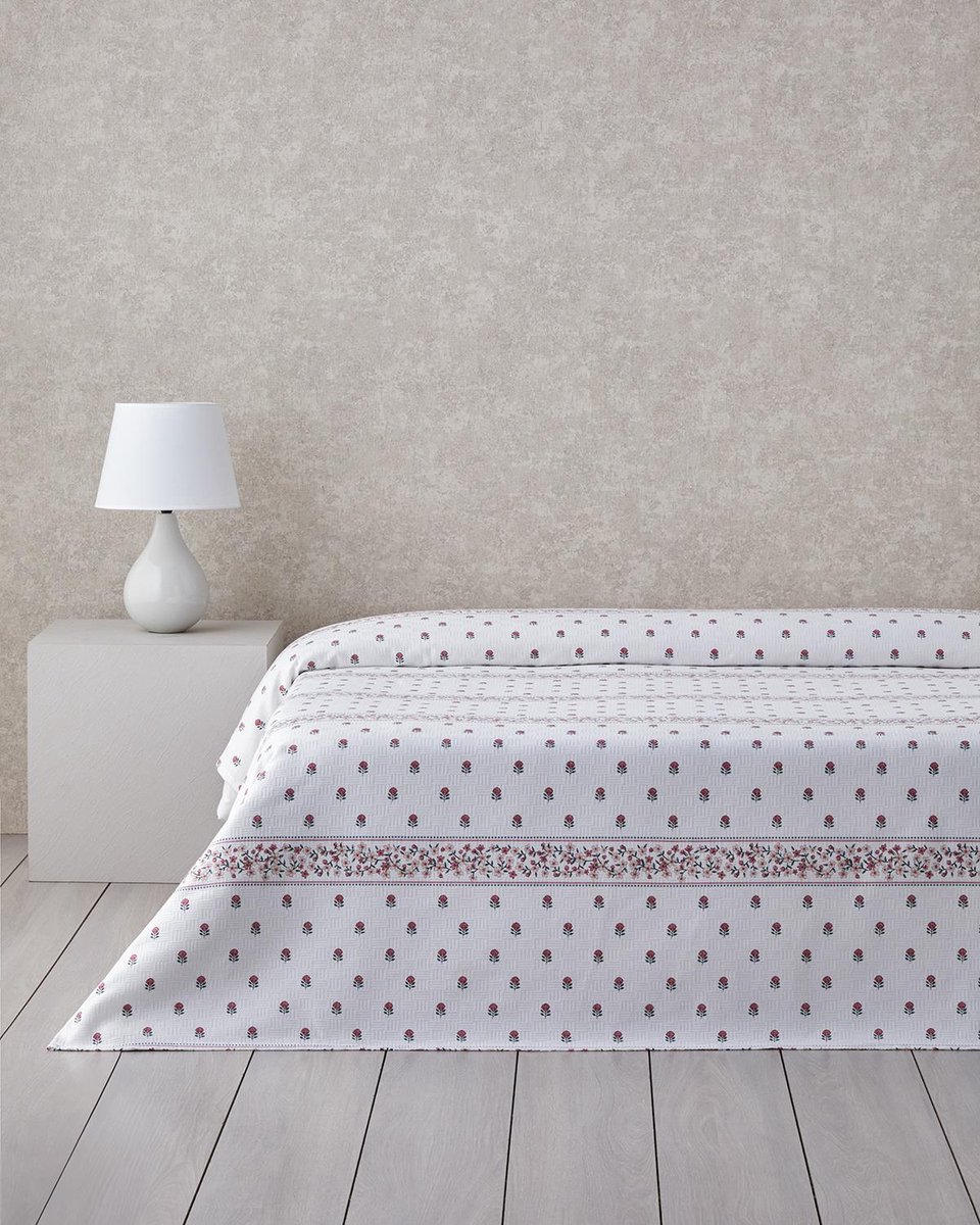 English Home - Floral Lines Deken- Bedsprei - Zomerdeken - 100% Katoen - Een Persoons - 150x220 cm - Wit/Roze