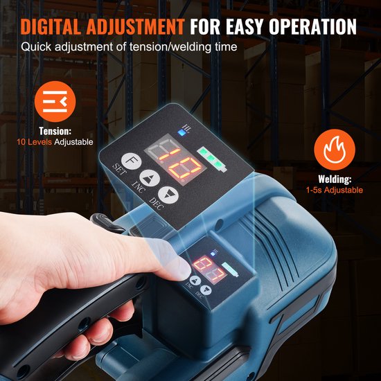U.S. Solid Elektrische omsnoeringsmachine, halfautomatisch, omsnoeringsapparaat met 2 x 3000 mAh accu voor 13-16 mm PP PET-banden, voor kartonnen pallets en dozen