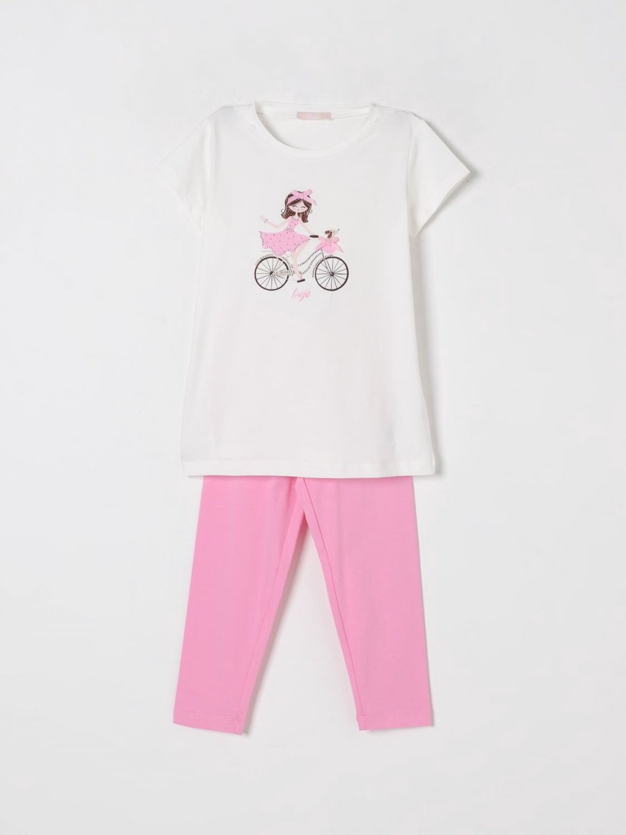 Girl Bicycle Print Outfit Kids - White Ropes Cords