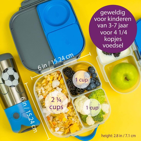b.box Mini boîte à lunch | Boîte Bento à 3 compartiments (dont 2 étanches) | Idéal pour les tout-petits, déjeuners et Snacks pour les Enfants | Pour un fruit Heel | Sans BPA