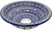 Marokkaanse Handgemaakte Keramieken Waskom - Blauw-Wit Oosters Design - 40 cm Breed - Wastafel - Wasbak - Arabisch