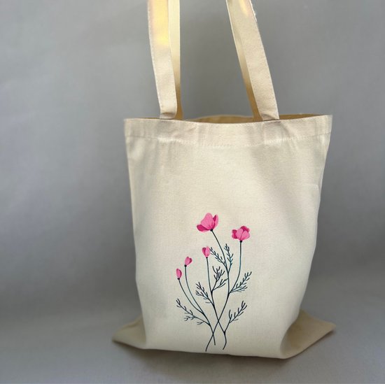 Sac en toile PeachyCo - Motif floral - Sac de transport quotidien - Sac fourre-tout en toile à Fleurs roses - Sac de courses en coton