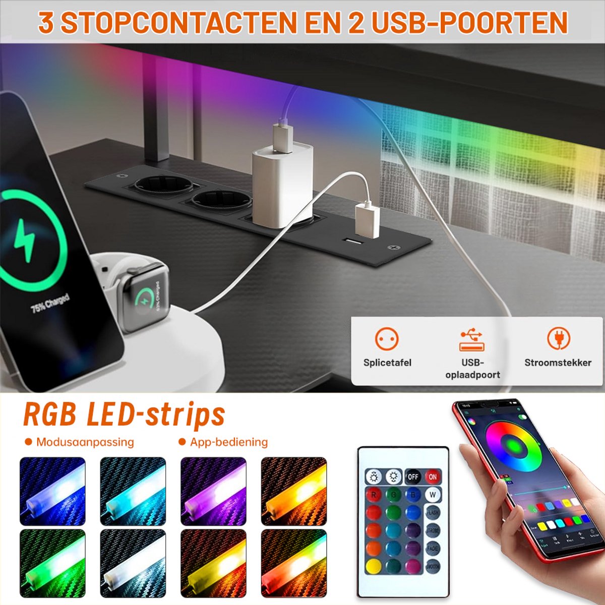 Mihtrov Gaming Bureau met LED Verlichting - L-Vormig Hoekbureau met Stopcontact - Stopcontact