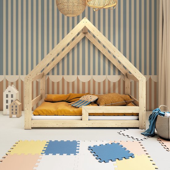 ML-Design Kinderbed 90x200 cm met Koudschuim Matras en Lattenbodem, Natuurlijk Hout