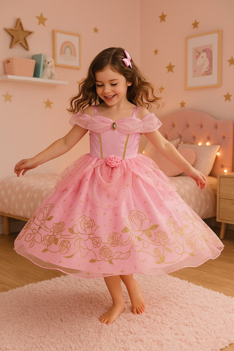 Joya Kids® Luxe Prinsessenjurk Lichtroze voor kinderen | Jurk met Glans & Tule | 11-delige Verkleedset met Accessoires | Verkleedjurk Meisje Tule Rok | Halloween kostuum | Carnaval kleding | Prinses kostuum Jurk | Maat 110 — afbeelding 15