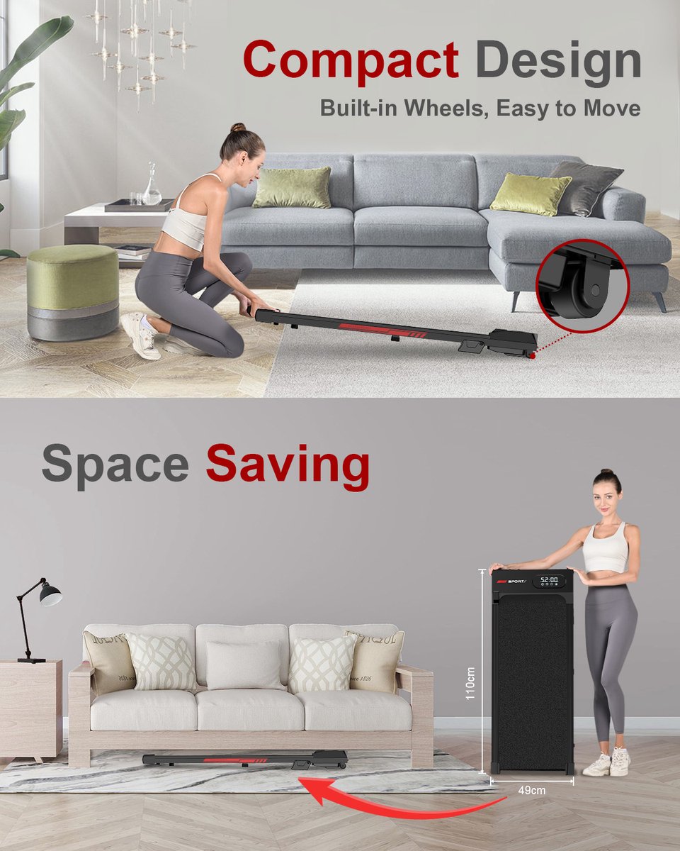 Afbeelding 2 van Opvouwbare loopband 4 in 1 - Loopband met 5% helling - Elektrische 2,5 pk loopmachine voor thuisgebruik tot 136KG - 1-8 km/u - LED-display - Geluid<45db - Zwart
