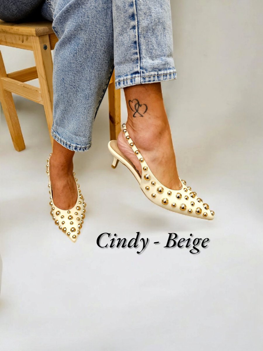 Barla Shoes - Cindy - Slingbacks met Studs - Beige