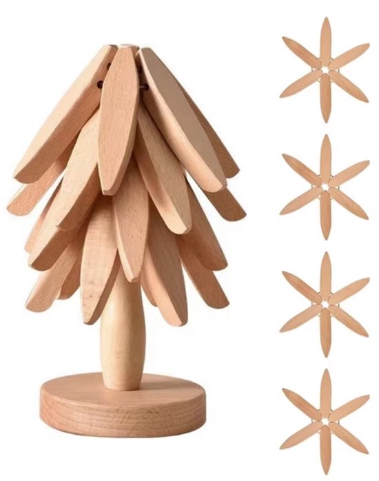DWIH - Houten Pannenonderzetter - set van 4 stuks - Beuken - Boomvormig