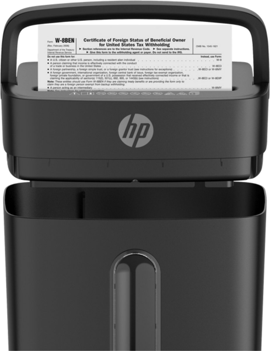 HP OneShred 6CC Shredder - 6 Vel DIN A4 - P-4 / DIN66399 - Papierversnipperaar - 14 Liter - Inklapbaar handvat - Kantoor/ Thuis - Zwart thumbnail 3