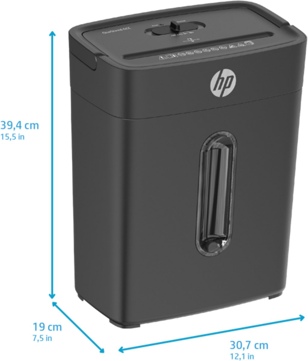 HP OneShred 6CC Shredder - 6 Vel DIN A4 - P-4 / DIN66399 - Papierversnipperaar - 14 Liter - Inklapbaar handvat - Kantoor/ Thuis - Zwart thumbnail 4