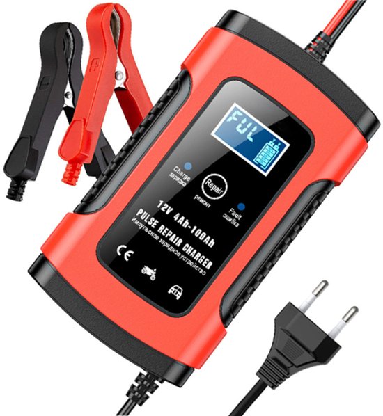Acculader - 5A/12V - voor Auto, Moter, Scooter en Meer - Accu Lader voor Auto / Motor / Scooter / Boot / Camper - Intelligente Druppellader met lcd-scherm - Oranje