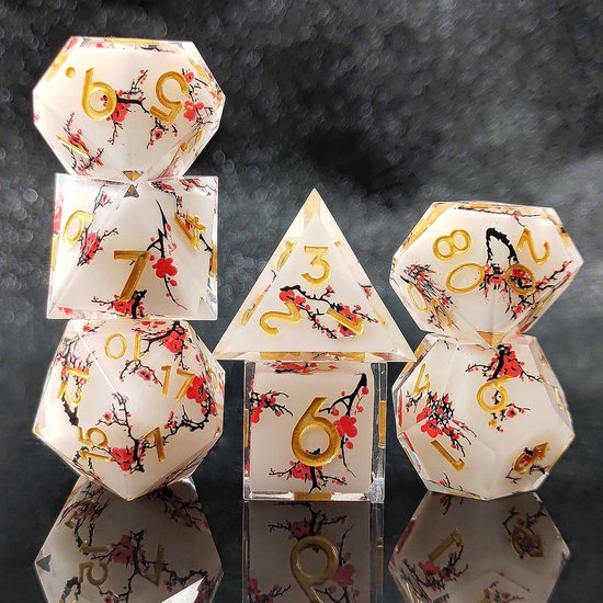 Ensemble de dés Joya Kids® Dungeons and Dragons | Set de Dés DnD Polydice | Ensemble de dés D&D | Ensemble de 7 pièces en résine | Coffre de rangement de Luxe inclus | Fleur de Sakura Witte
