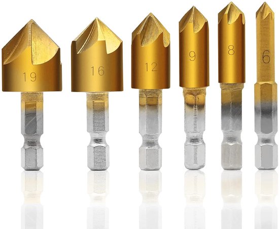 Zeskantige verzinkboorset 6 stuks - HSS verzinkboor met titanium