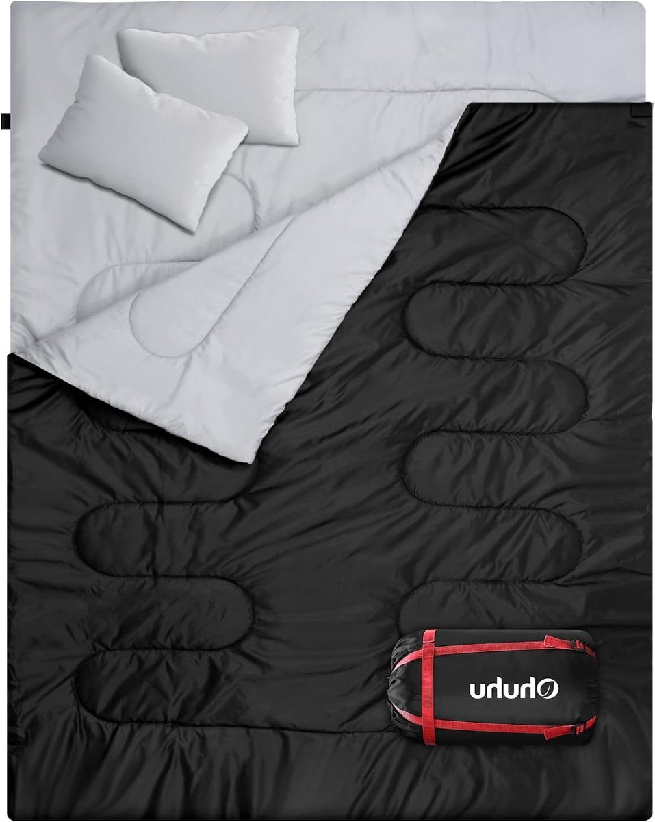 Outdoor Summer Double Sleeping Bag with 2 Pillows and Carry Bag - Waterproof Lightweight for 2 Persons - Ideal for Camping, Backpacking, Hiking