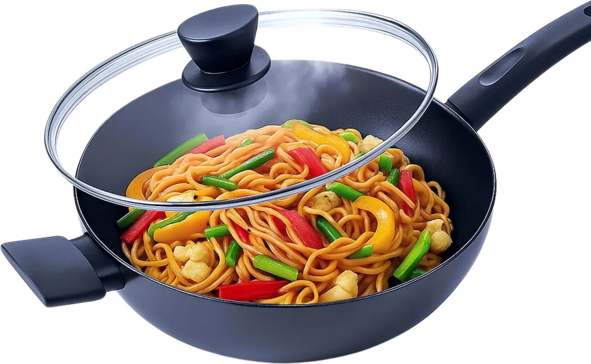 Bol.com ISENVI Avon Wokpan Inductie met Deksel - 32 cm - Keramisch - Wok - PFAS, PTFE Vrij - Alle Warmtebronnen aanbieding