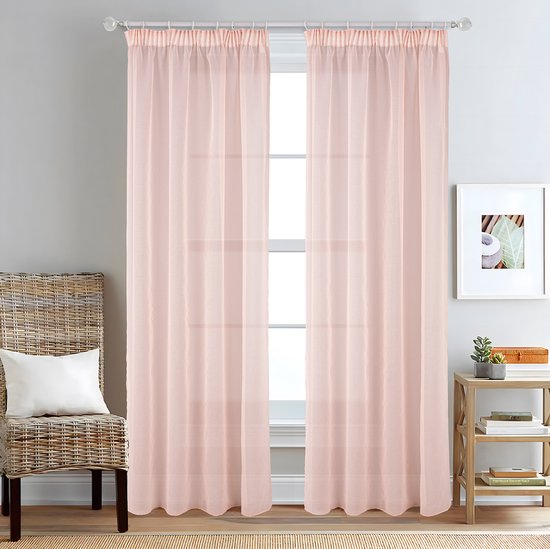 Rideau transparent SB Line – 140 x 260 cm – Avec ruban plissé – Rose clair