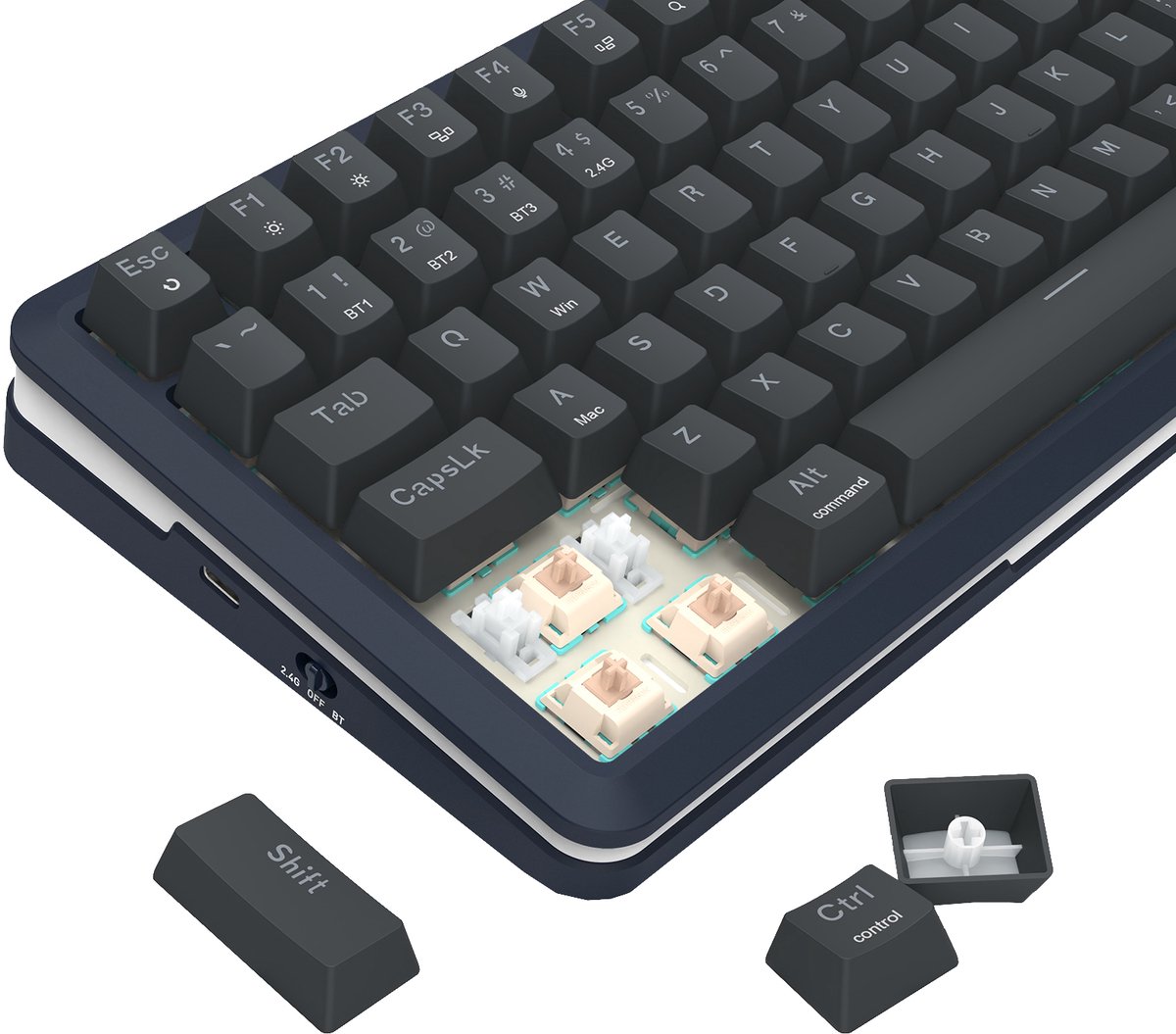 Redragon K708-RGB-PRO 81 toetsen drieweg mechanisch toetsenbord RGB achterverlichting Gasket Sunuo lineaire schakelaar - Zwart thumbnail 6