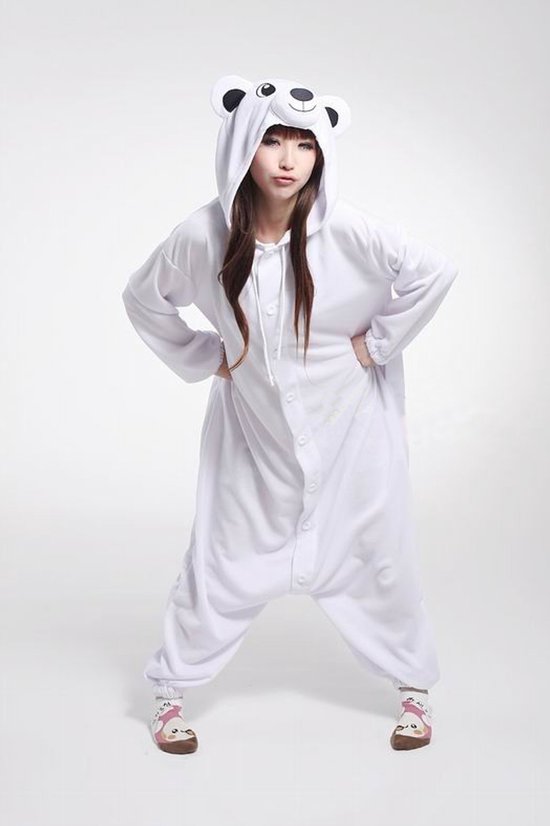 KIMU® Onesie IJsbeer Pak - Maat L-XL - IJsberenpak Kostuum Wit Berenpak - Noordpool Jumpsuit Zacht Huispak Dierenpak Pyjama Dames Heren Festival