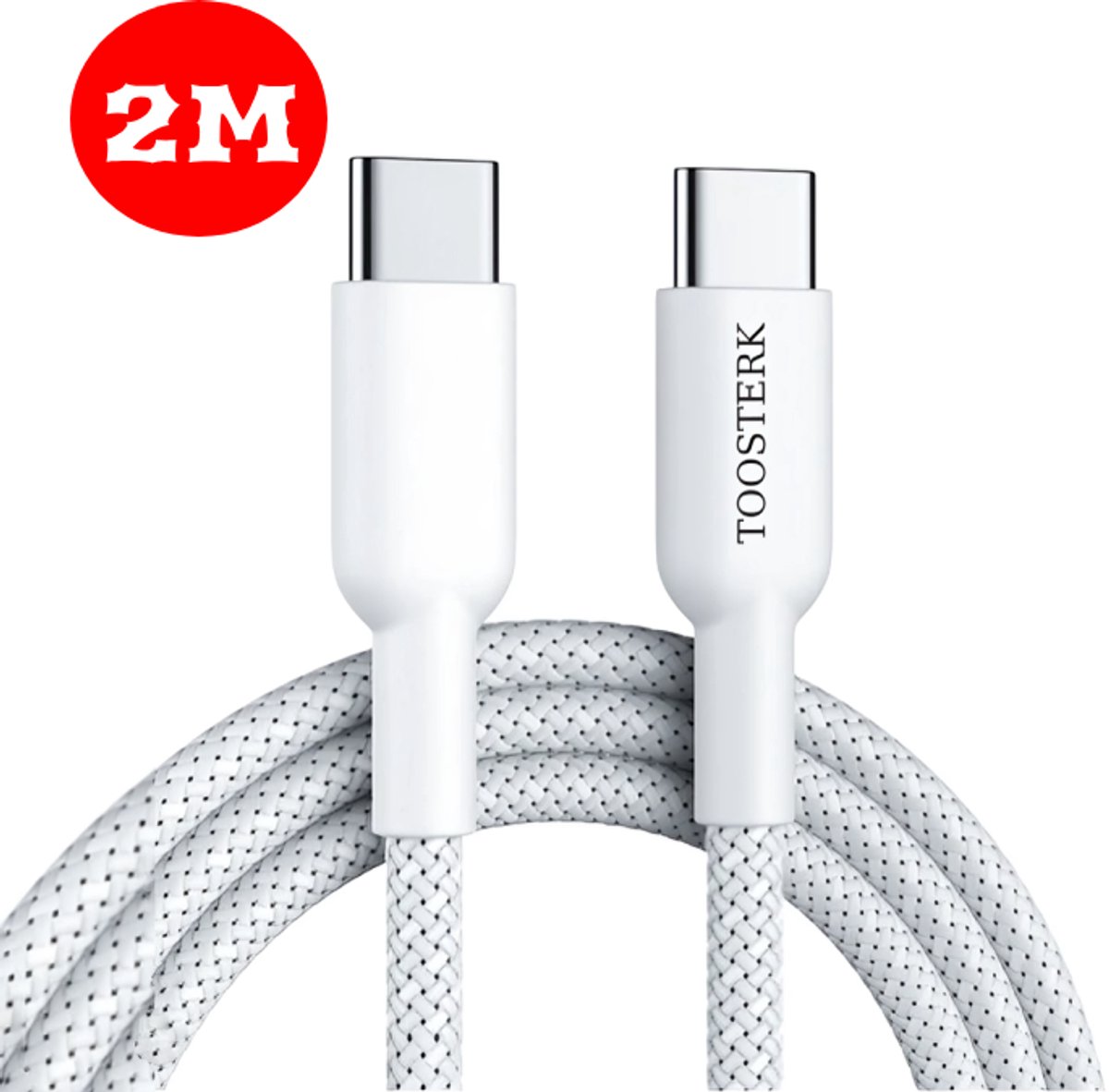 USB-C naar USB-C kabel 60W – Snelladekabel van versterkt gevlochten nylon – Snel en veilig opladen – 2 meter