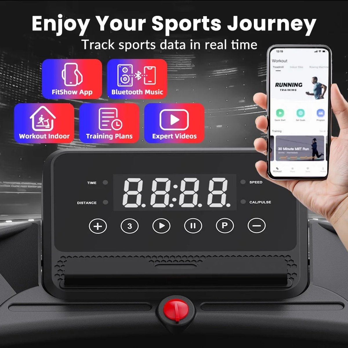 Afbeelding 2 van FluxRun Loopband Inklapbaar 1-12km/u met LED Display - Met Accessoires - Walking Pad - Inklapbare Treadmill - Opvouwbare Wandelband Elektrisch - Fitness voor Thuis