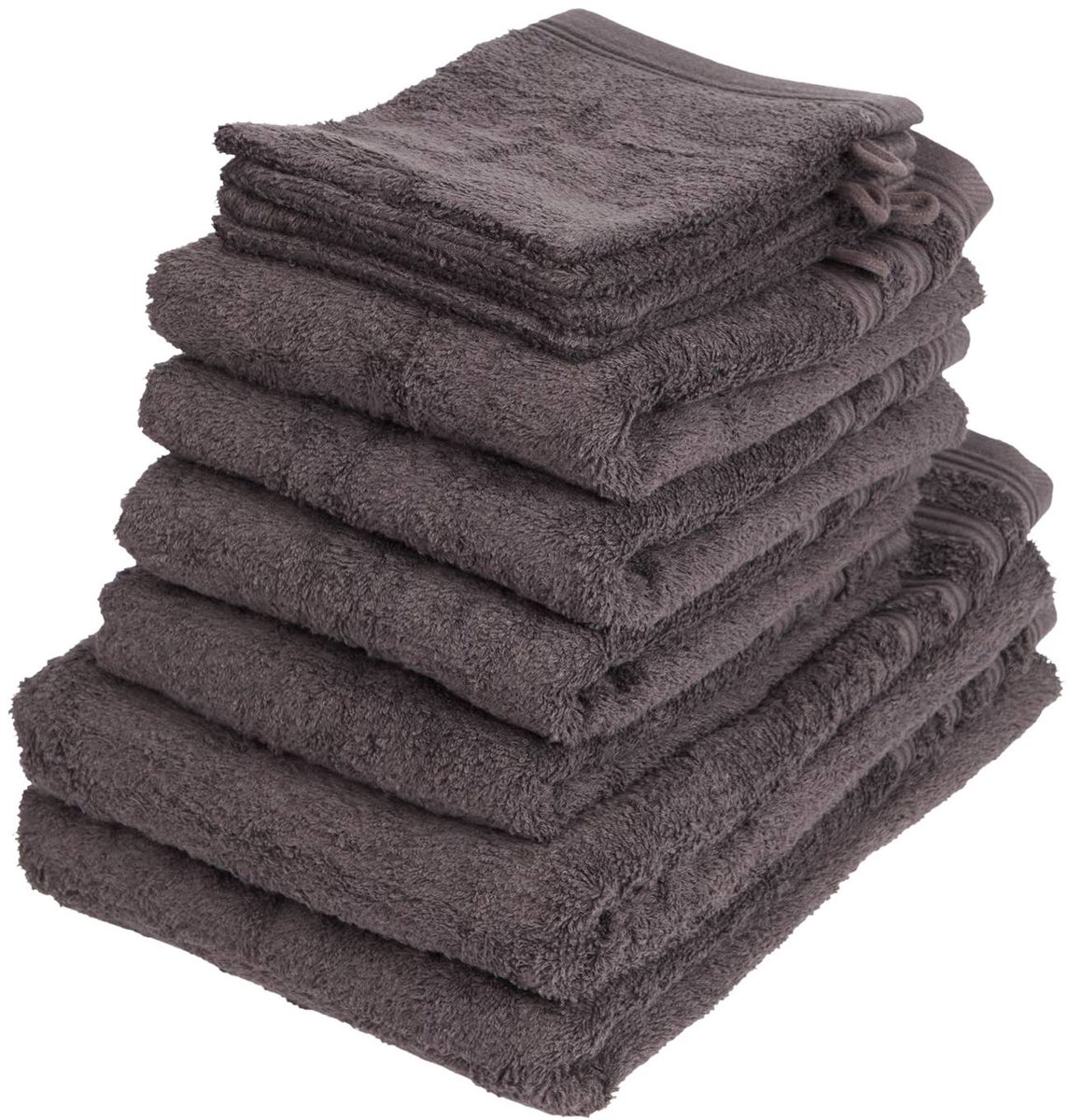 Hotel Royal luxe 10-delige handdoeken set in donkergrijs kleur Set met 4 washandjes, 4 handdoeken en 2 badlakens van zacht katoen