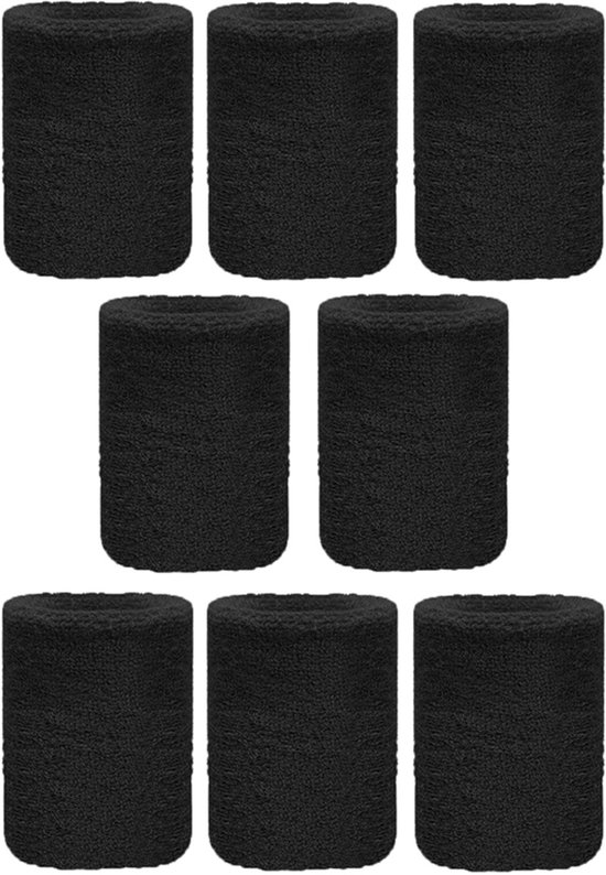 Zweetbandjes - 8 stuks - Zweetbanden - Sportbandje - Pols - Polsbanden - Polsbandjes - Unisex - 8*8 cm - Zwart