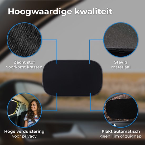 Nuvance - Parasol Auto - 2 Pièces - avec Protection UV pour Bébé et Enfant - Pare- Protection solaire Vitres Latérales - Autocollant - Taille Unique - Zwart