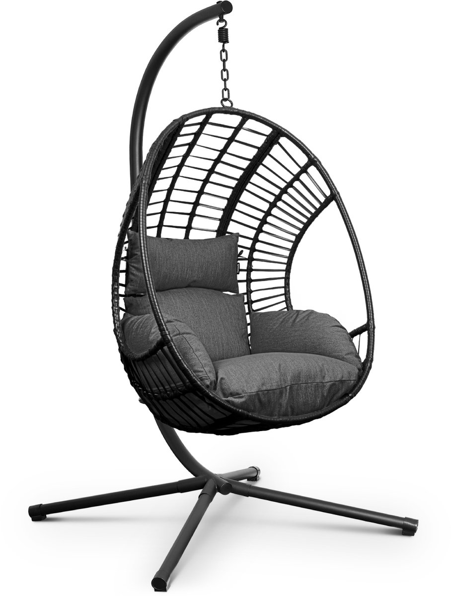 Bol.com Swoods XXL Egg Hangstoel – Hangstoel met standaard – Egg Chair – tot 150kg – Donkergrijs aanbieding