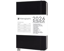 Hieroglyphs Agenda 2026 A5 - 1 Week op 2 pagina's - Harde Kaft - Elastiek - Opbergvak - 2 Bladwijzers - Weekagenda Jaaragenda Volwassenen - Zwart